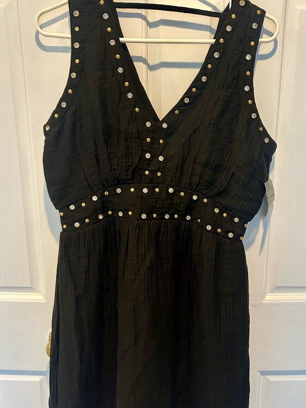 Boston Proper Black Studded Tank Dress with Gold Accents